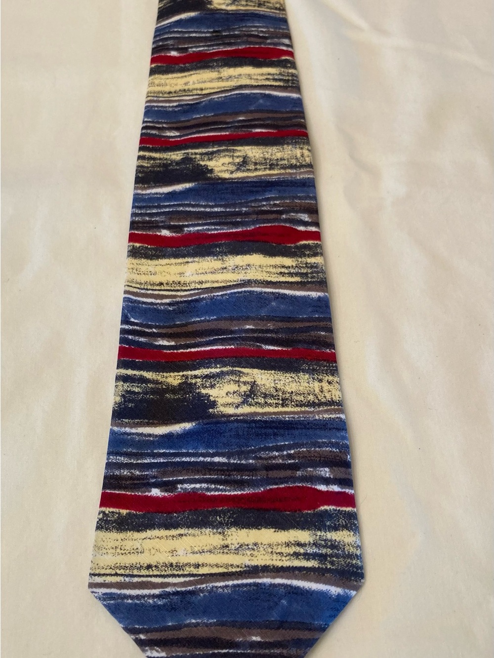 Oscar de la Renta Multicolor Brushstroke Silk Tie in Blue, Red, Yellow and Brown